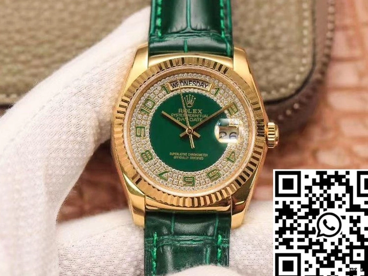 dial Gypsophila Day-Date Green watch 36mm Diamond Gold Rolex Enamel Replica 0312